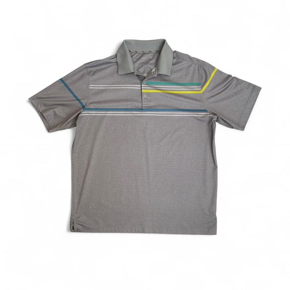 Walter Hagen grey polo shirt with blue and yellow stripes